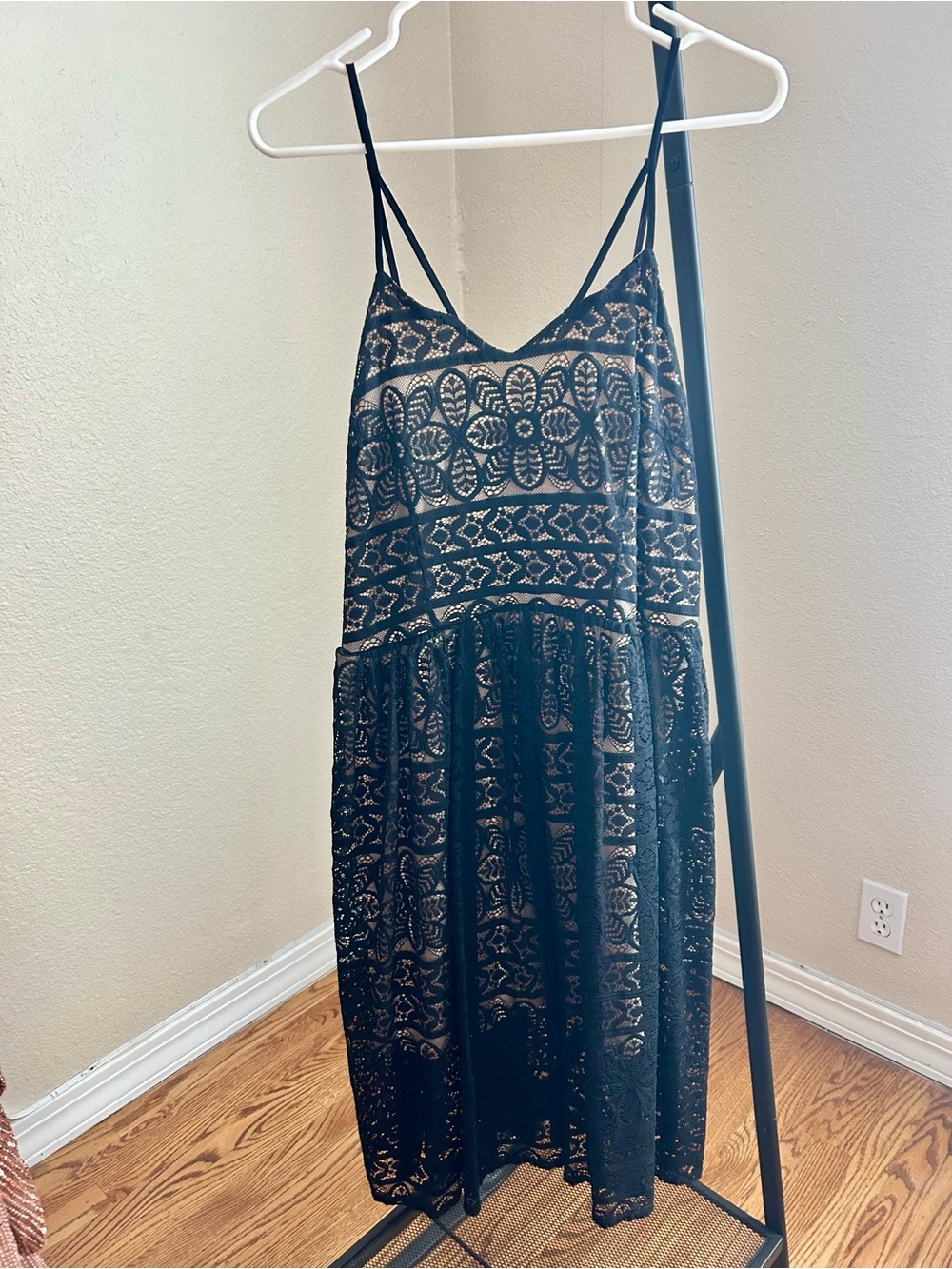 Xhilaration Black Lace Midi Dress with Spaghetti Straps